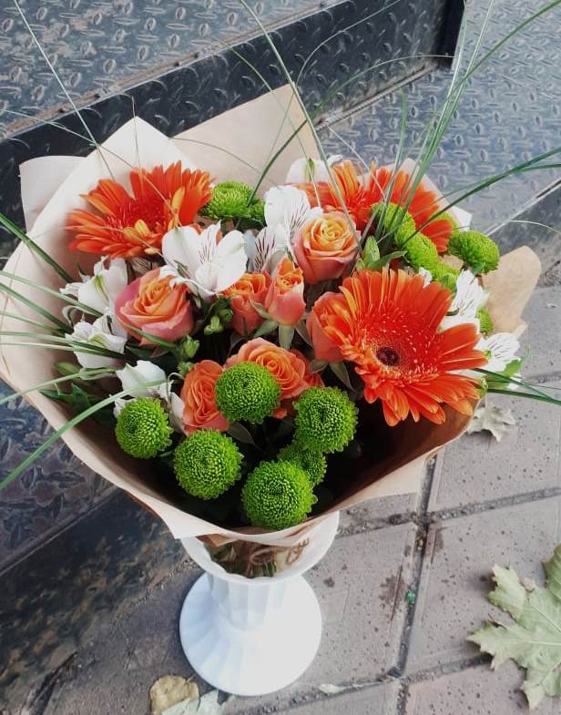 Букет цветов из: Герберы, Хризантемы, Альстромерии и Розы в Тучково
