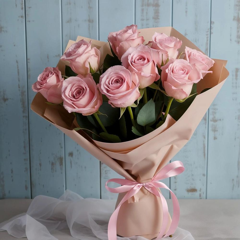 9 розовых роз в Тучково Букет цветов из: Розы в Тучково