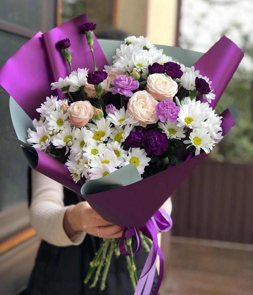 Букет цветов из: Хризантемы, Гвоздики и Розы в Тучково