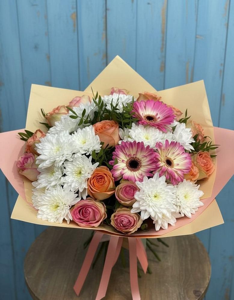 Букет цветов из: Розы, Герберы и Хризантемы в Тучково