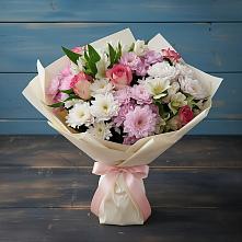 Букет Розовое очарование в Тучково Букет цветов из:  Хризантемы, Альстромерии и Розы в Тучково