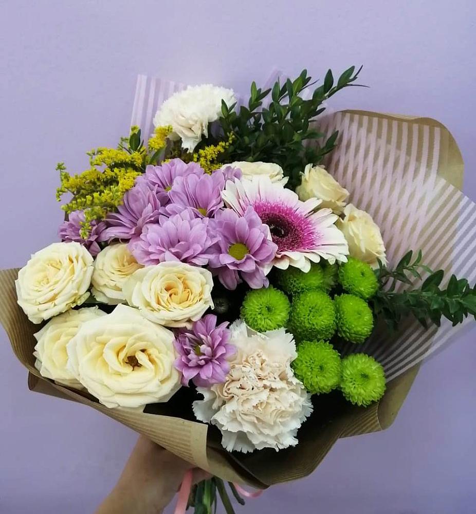 Букет цветов из: Хризантемы, Розы, Гвоздики и Герберы в Тучково